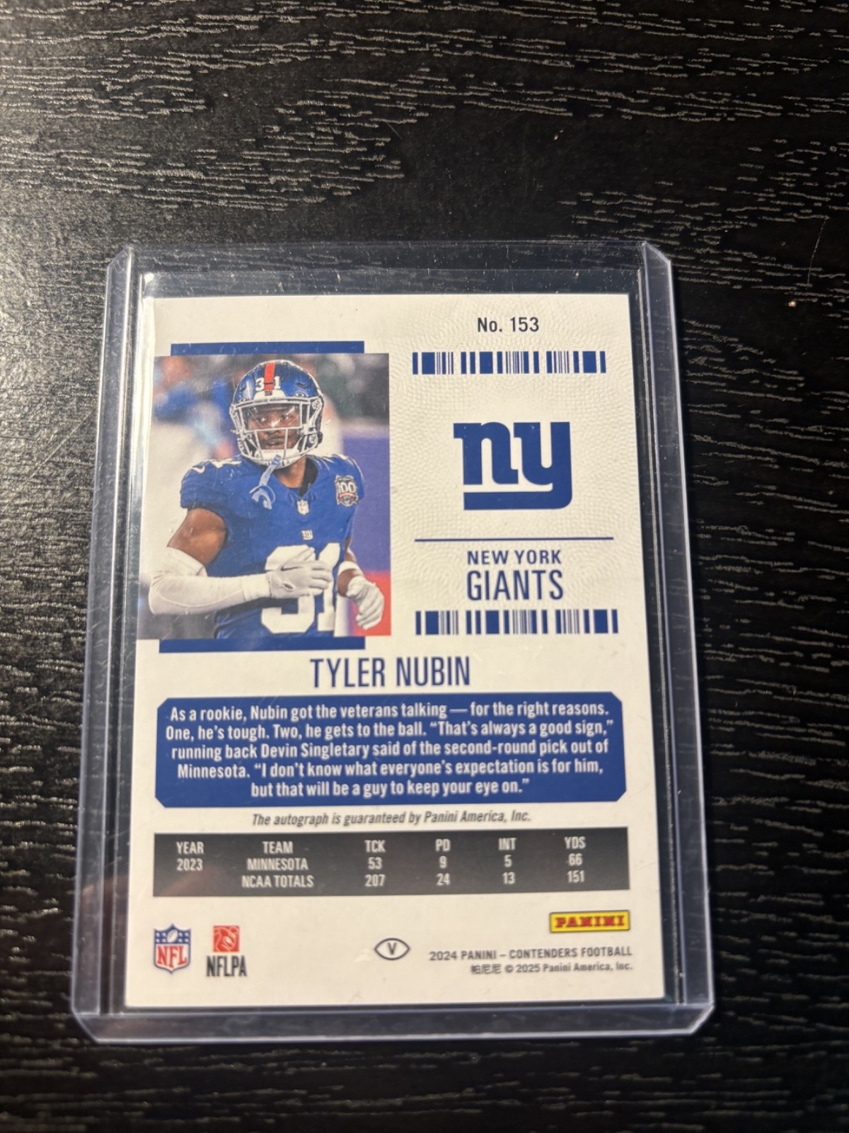 2024 Panini Contenders #153 AUTO Rookie Conference Ticket Tyler Nubin Giants /75