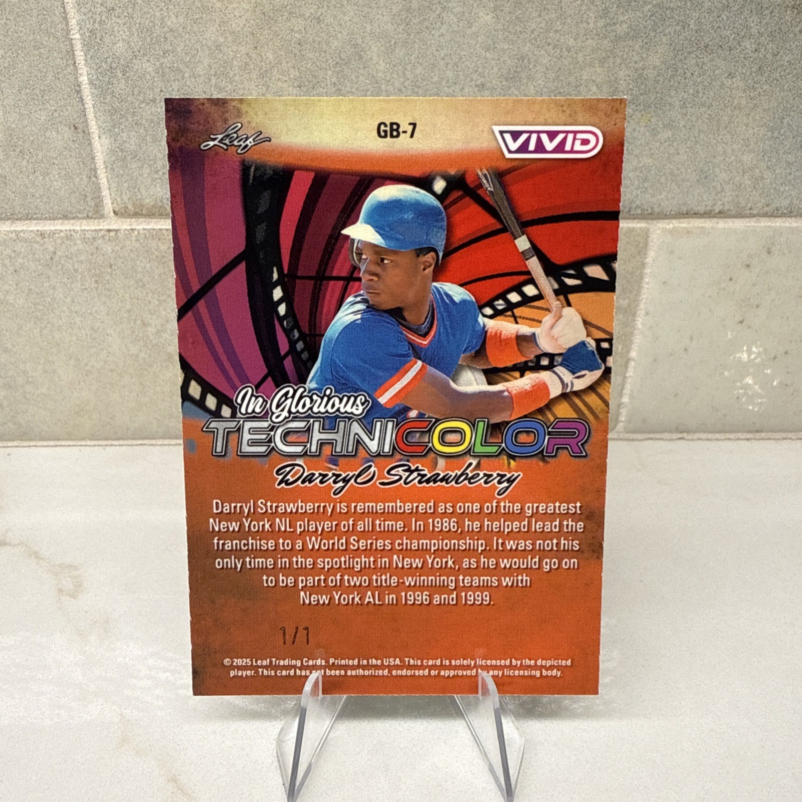 2025 Leaf Vivid – In Glorious Technicolor Darryl Strawberry Mets #GB-7 1/1 Mets