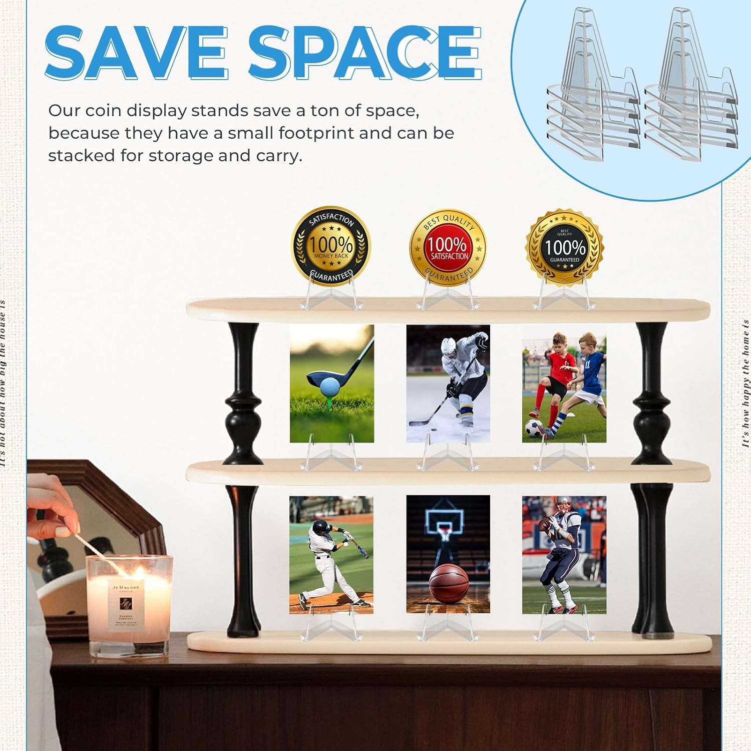 20-100X Clear Acrylic Trading Card Stand for Coins Sports Cards Display Holder