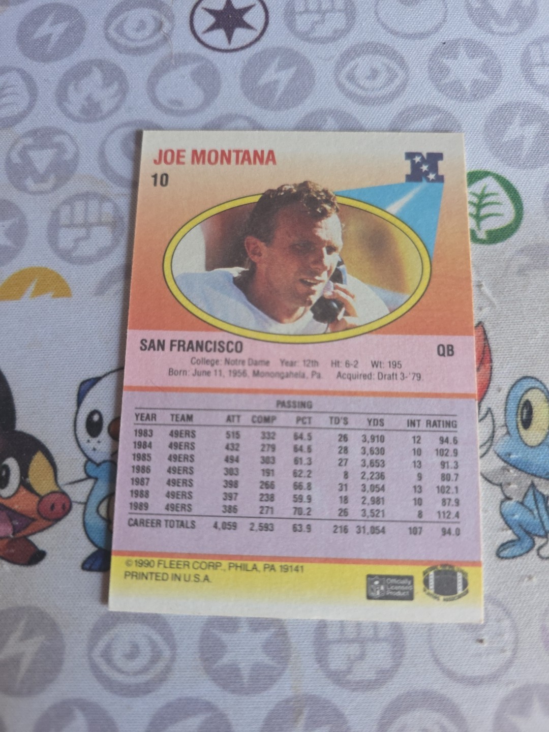 1990 Fleer Joe Montana #10 San Francisco 49ers Quarterback