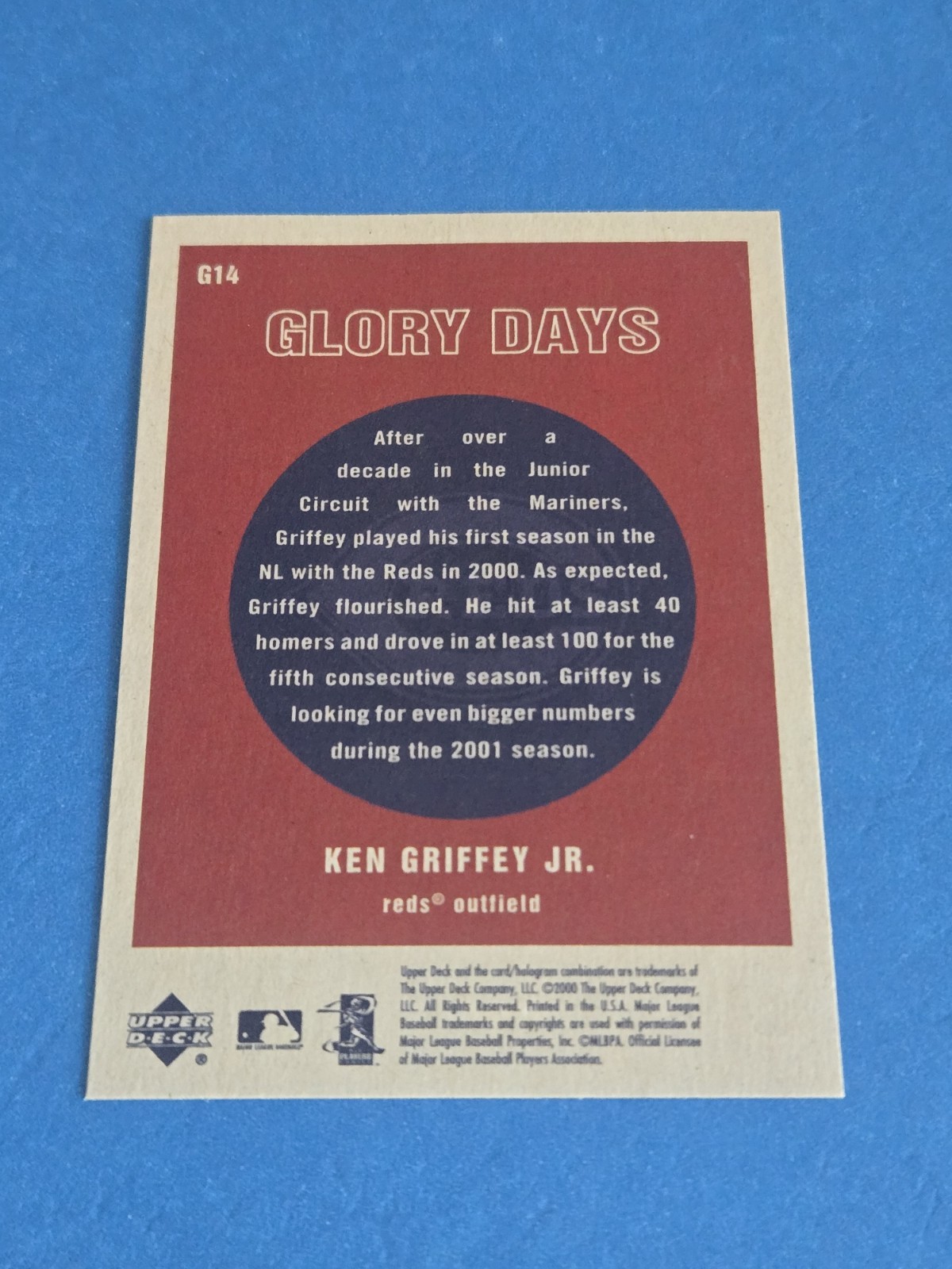 KEN GRIFFEY, JR. – 2001 UPPER DECK VINTAGE – GLORY DAYS INSERT CARD #G14