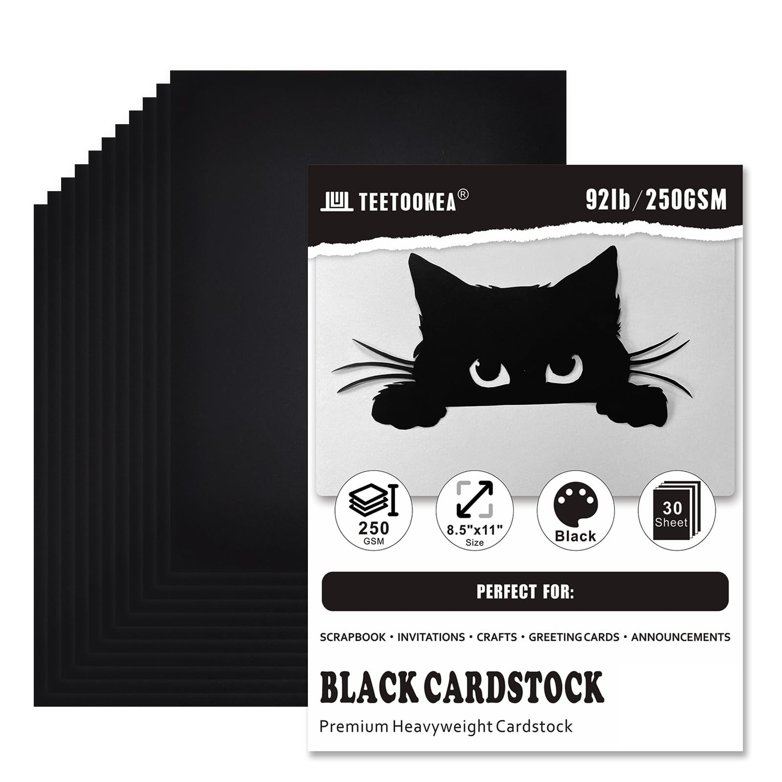 30 Sheets Black Cardstock, 8.5 x 11 Card Stock, 92lb/250gsm Thick Cover Stock, H