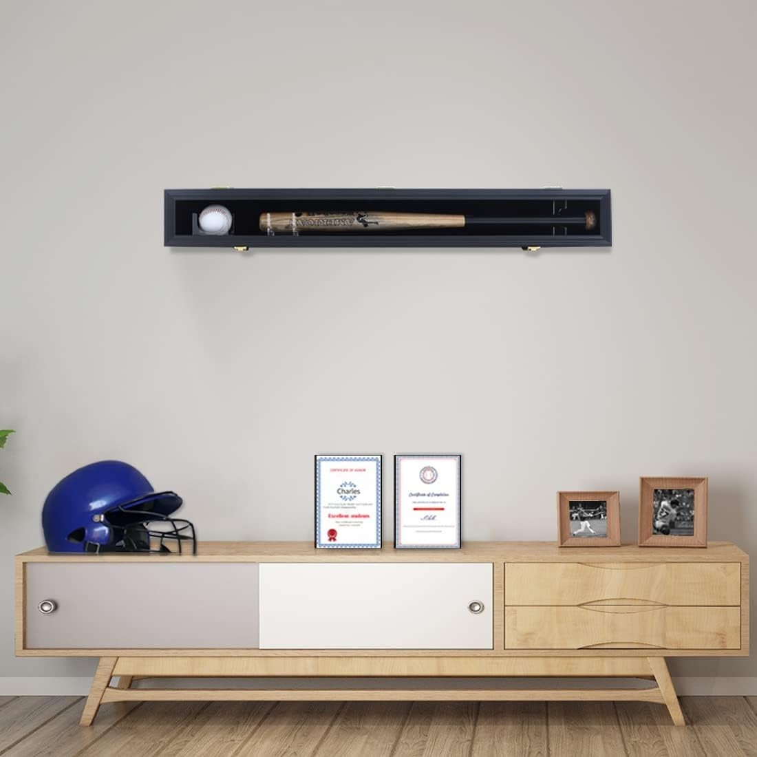 Baseball Bat Display Case – Baseball Bat Wall Mount Wooden Frame with Acrylic…