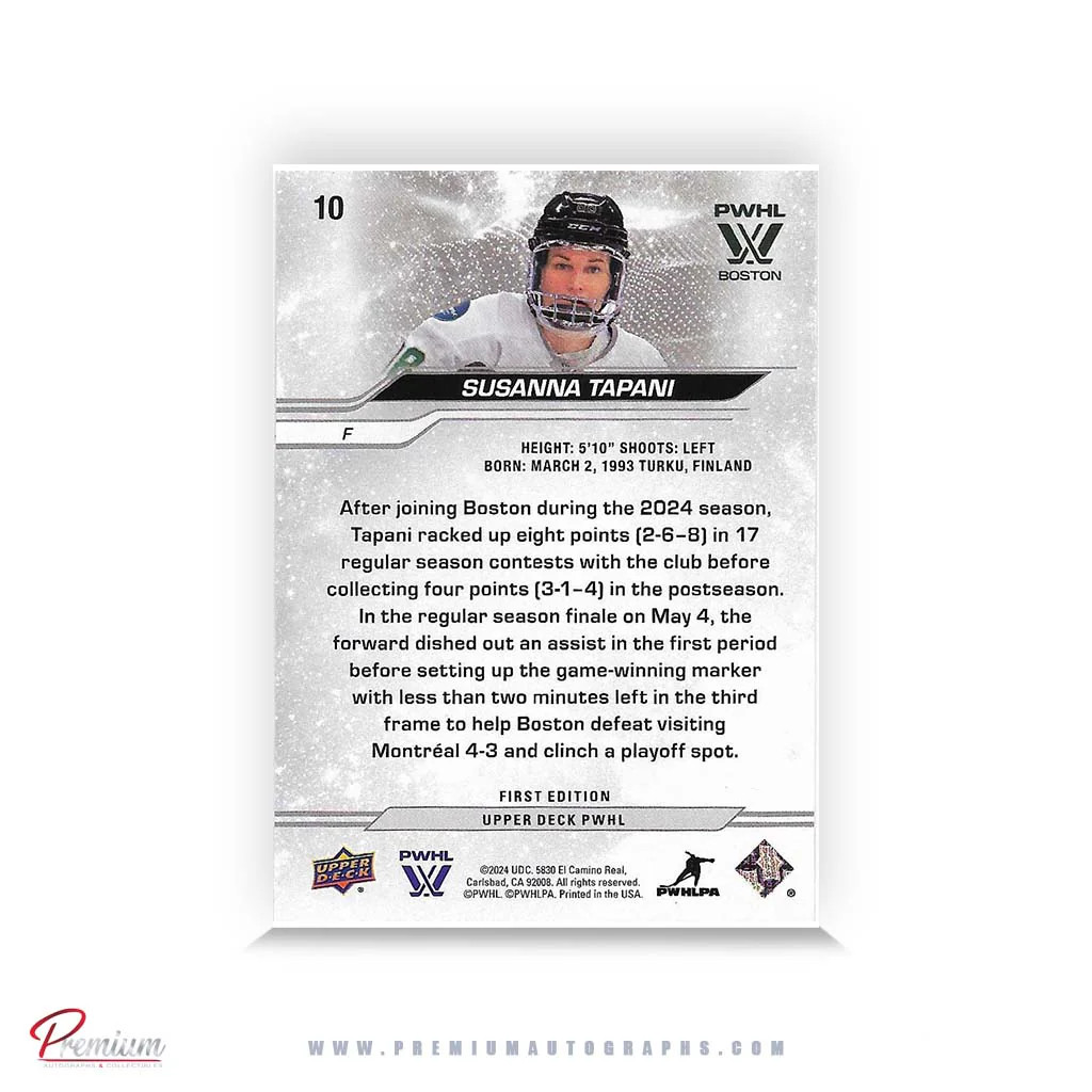 Susanna Tapani Boston Fleet Autographed 2023-24 Upper Deck PWHL Hockey Card #10