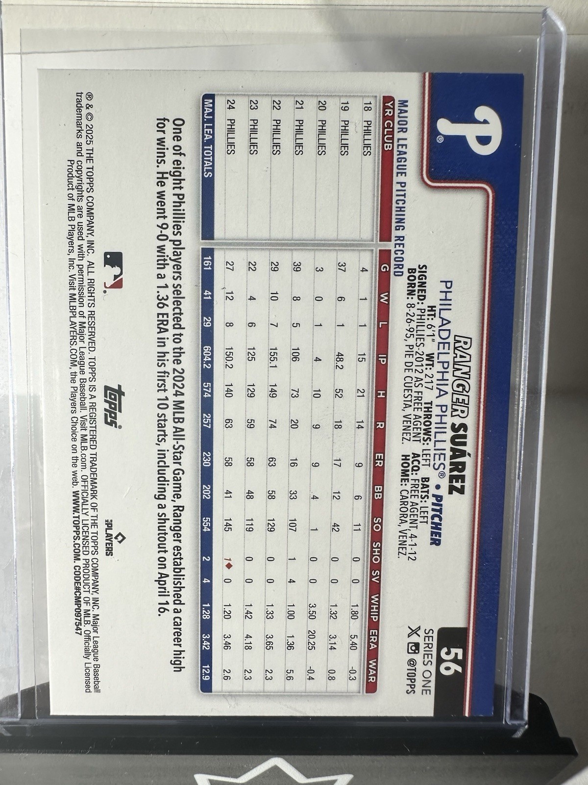 2025 Topps Series 1 – Ranger Suarez #56 Rainbow Foilboard