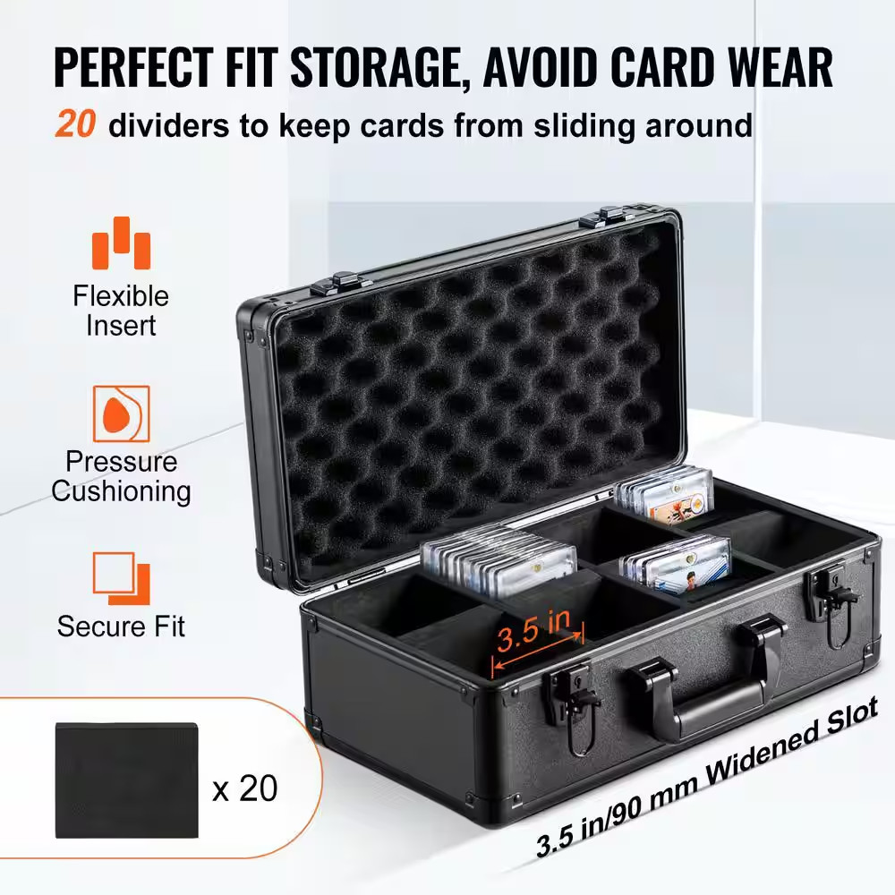 Graded Card Storage Box 4-Slots Cards Holder Black Picture Frame with Key Lock F