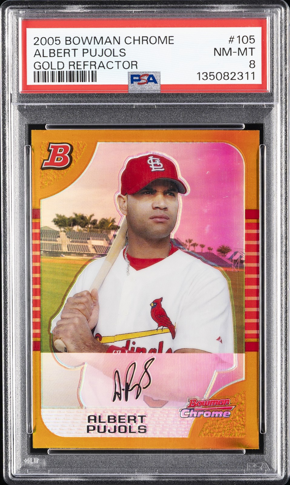 2005 BOWMAN CHROME GOLD GOLD REFRACTOR #105 ALBERT PUJOLS 1/50 PSA 8
