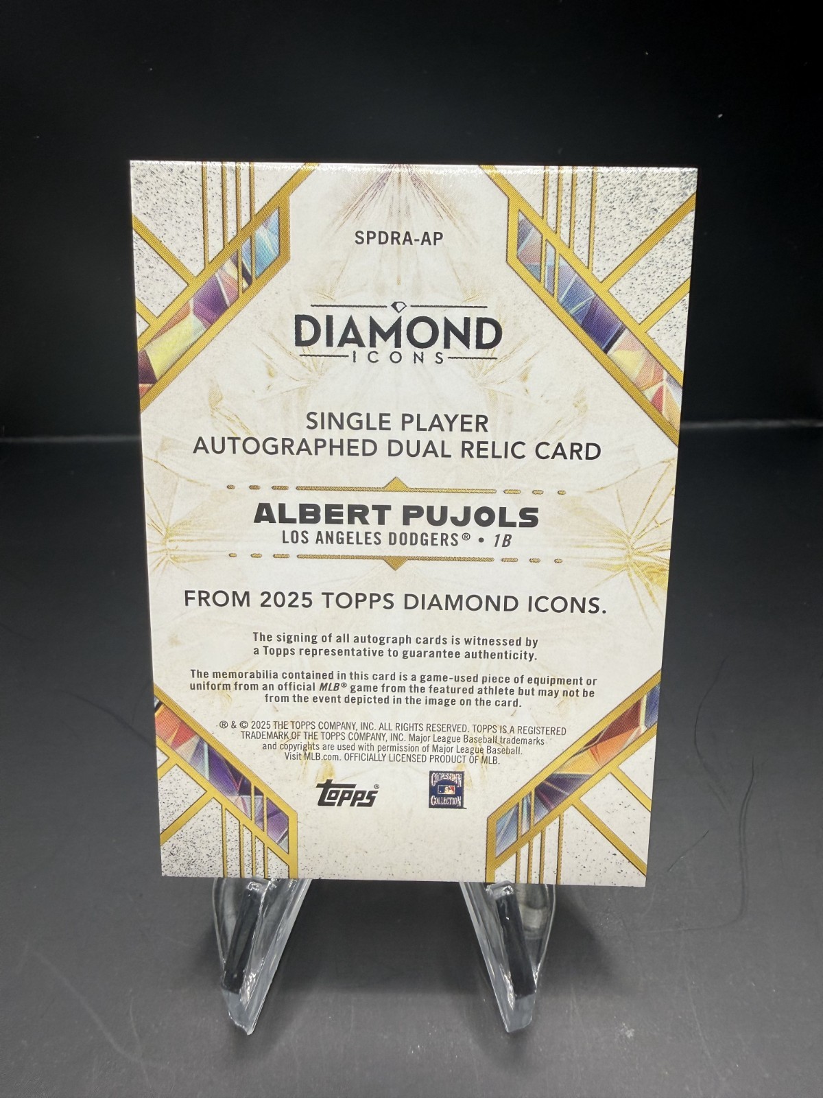 2025 Topps Diamond Icons Albert Pujols Dual Relic Auto 6/10 Dodgers