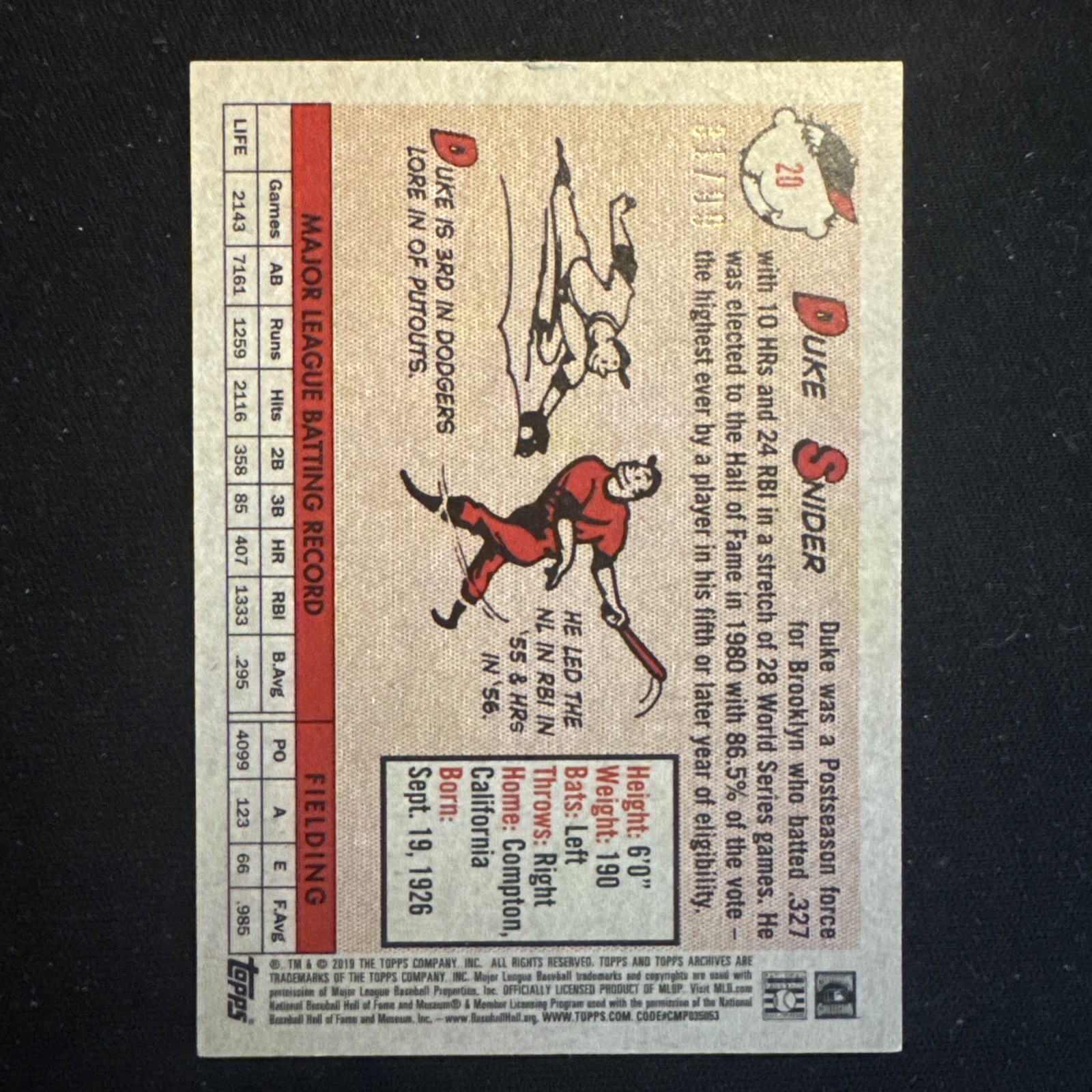 2019 Topps Archives – 1958 Design Duke Snider #20 Silver /99