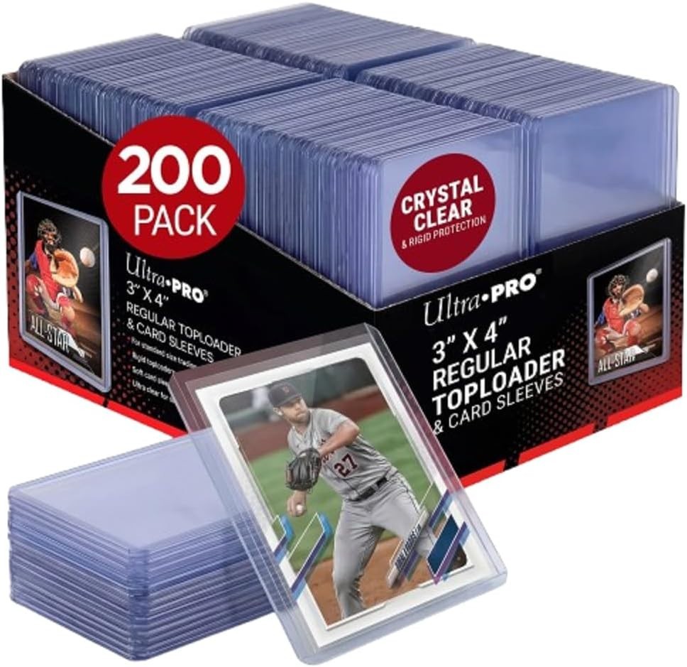 Standard Size Card Protectors, 3×4 Clear Toploaders with 200 Sleeves Included