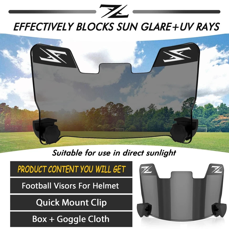 Football Visor for Youth and Adult Helmets – Tinted Black Shield