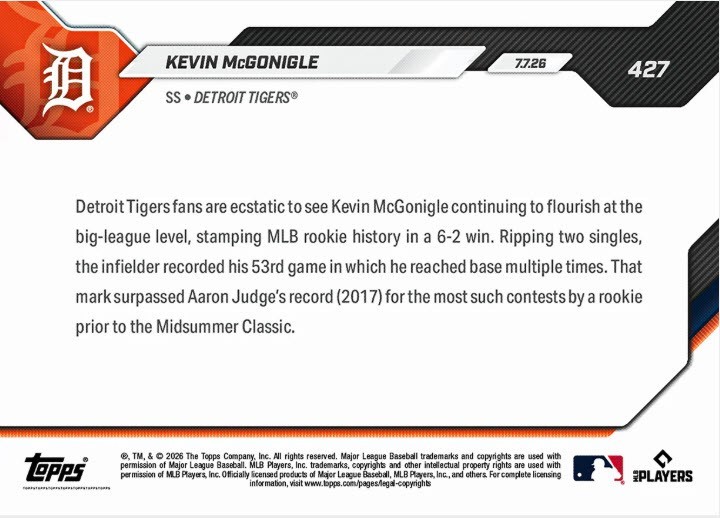 Kevin McGonigle 2026 MLB TOPPS NOW 427 Presale