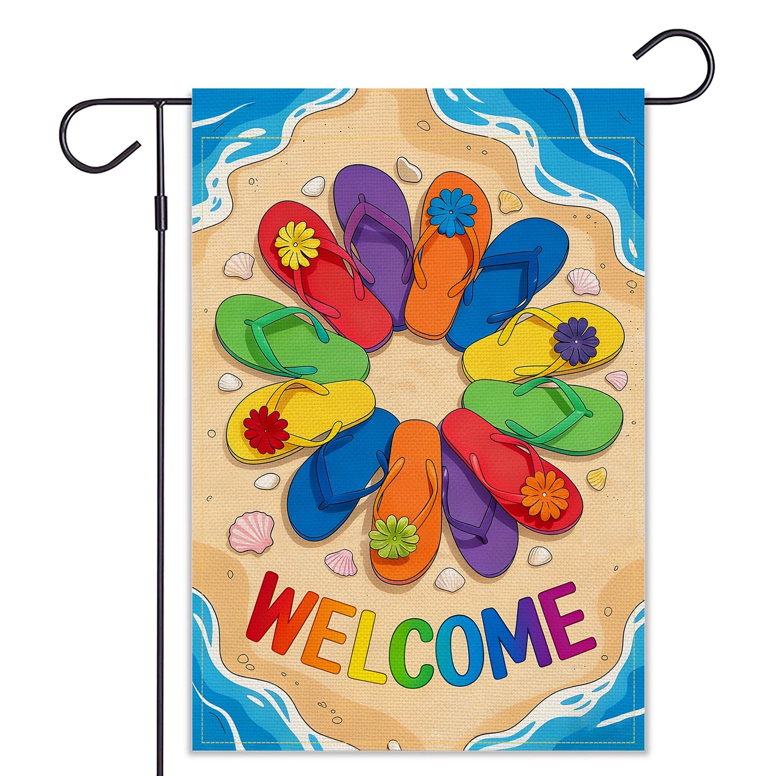 Balgardekor Welcome Summer Beach Garden Flag Vertical 18″L x 12″W, Slippers