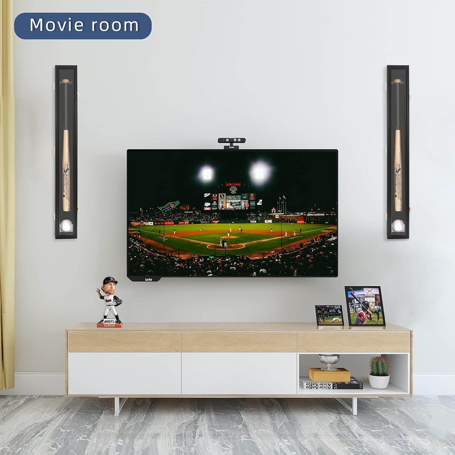 Baseball Bat Display Case – Baseball Bat Wall Mount Wooden Frame with Acrylic…