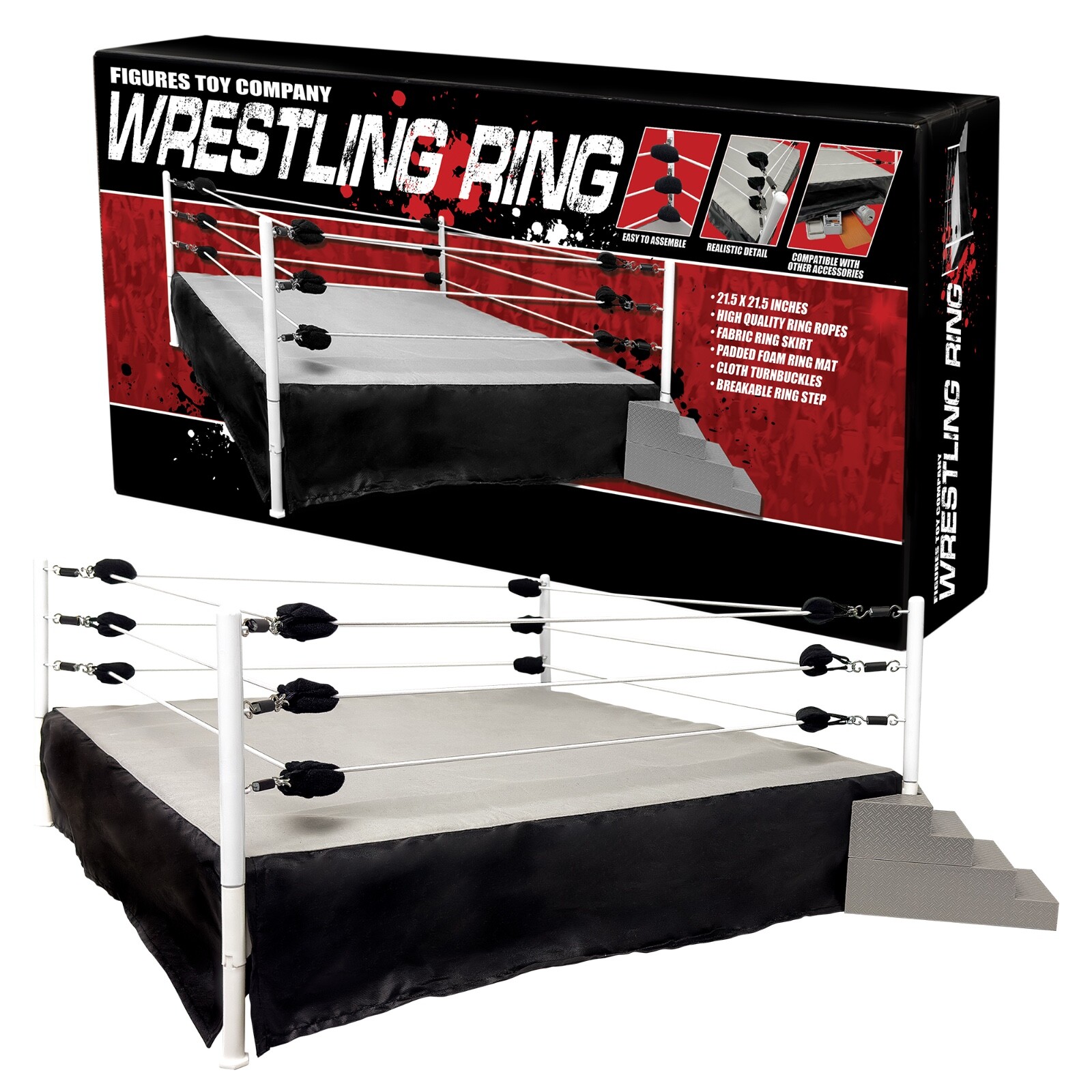 Wrestling Ring & Talking Wrestling Referee Figure for WWE & AEW Action Figures
