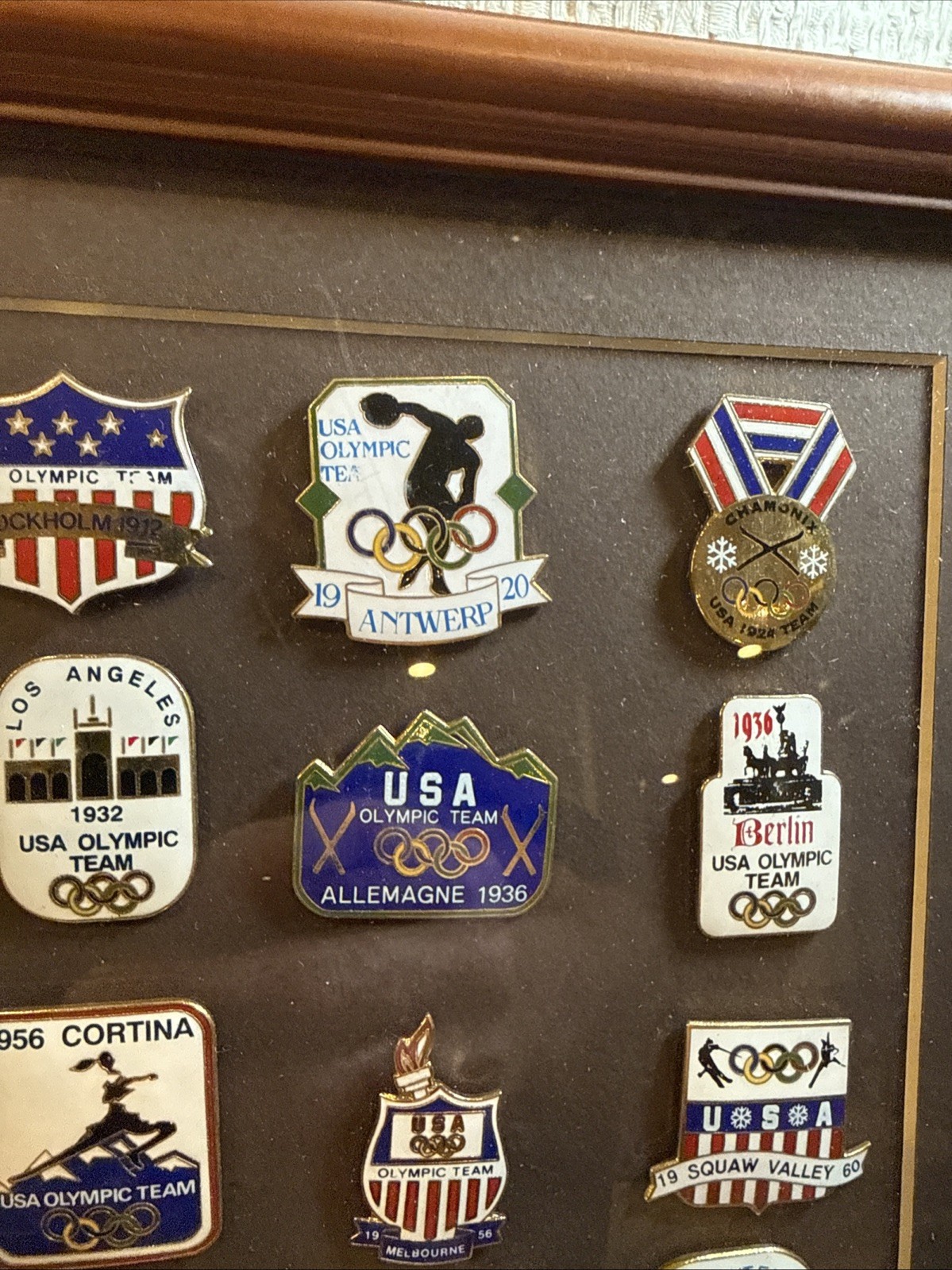 🌟 1996 Atlanta Olympics USA Team Pin Set Framed Commemorative Vintage FREE SHIP