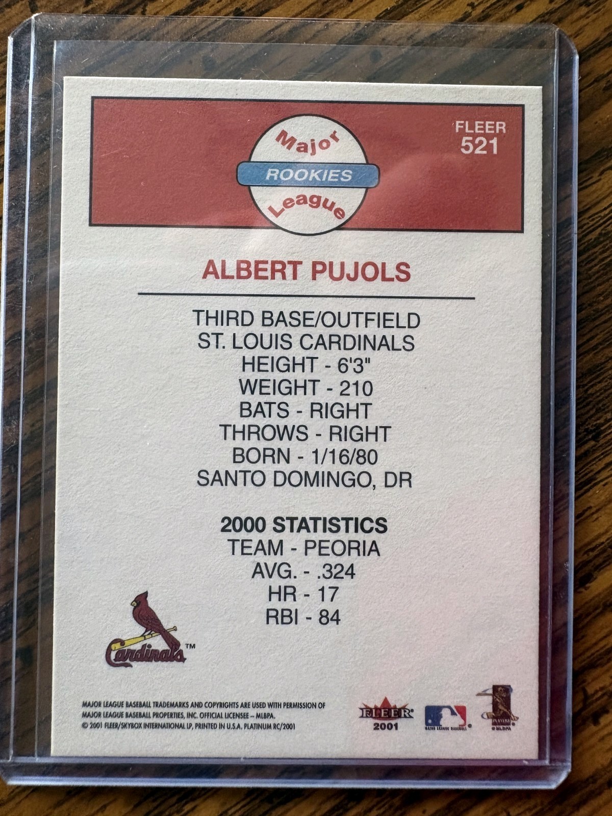 2001 Fleer Platinum – Albert Pujols #521 (RC)