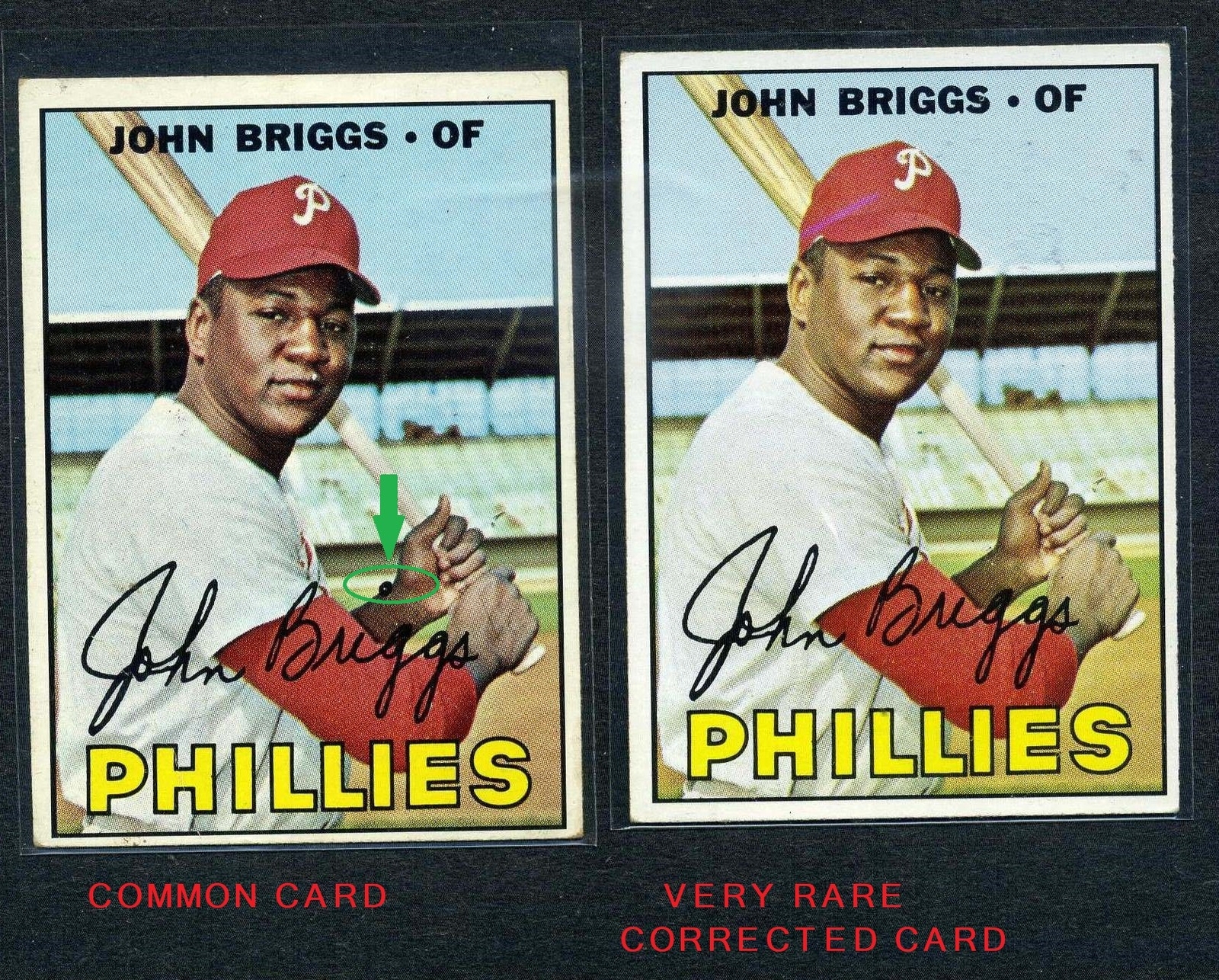 1967 TOPPS #268 BRIGGS PHILLIES UBER RARE AIR-BRUSHED PERIOD PAIR LIKE MIKE RYAN
