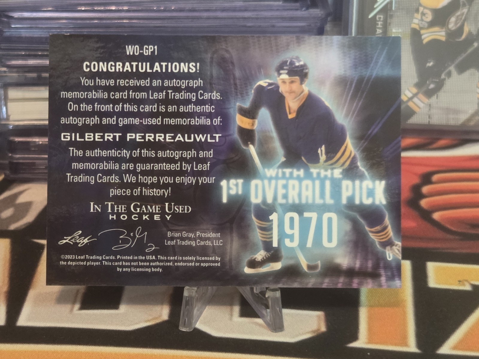 Gilbert Perreault 2023 Leaf In The Game Used 1st Overall Pick Auto Relic /25