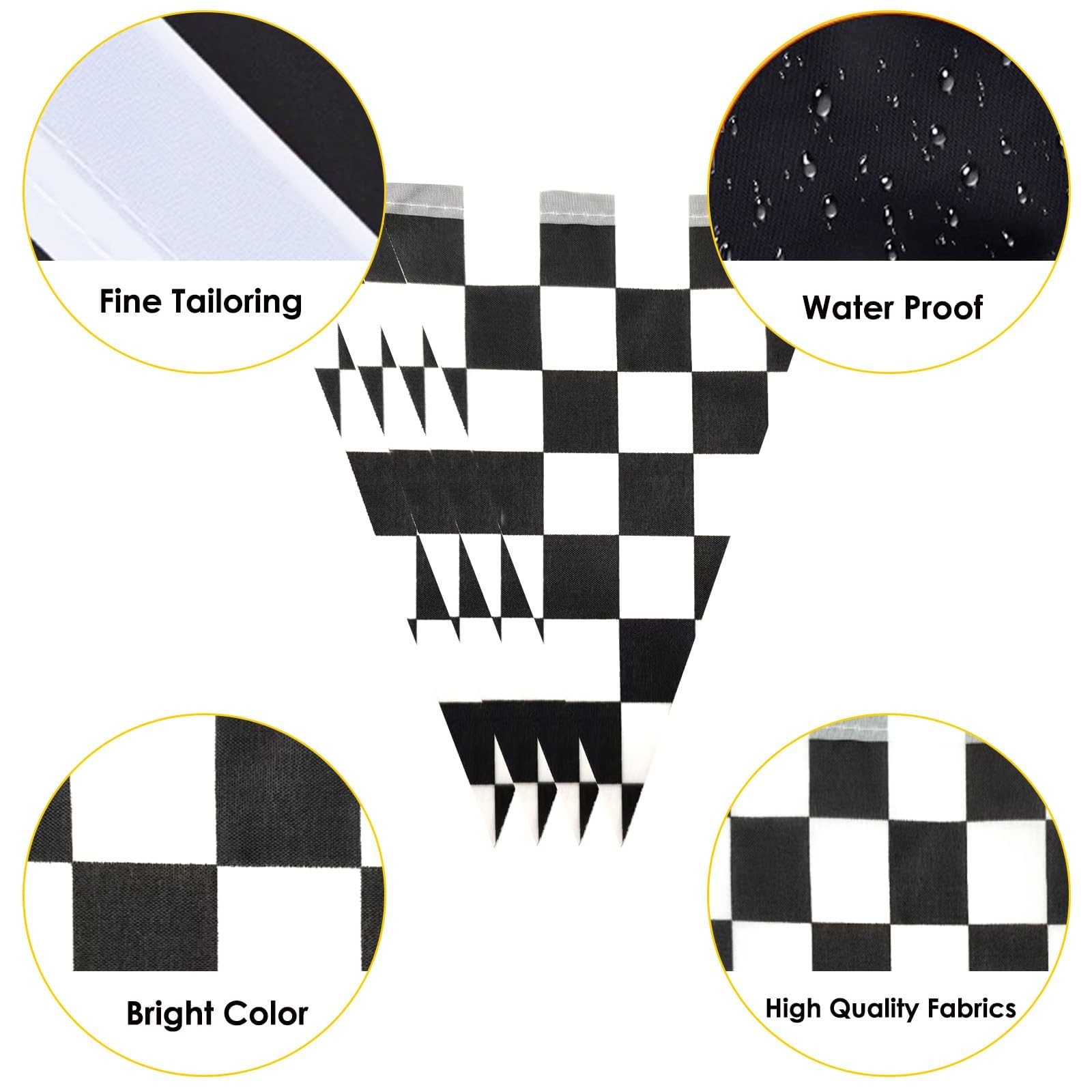 AhfuLife 30 Pcs Checkered Pennant Flag 5.51×8.26 in-30 Pcs, Black and White