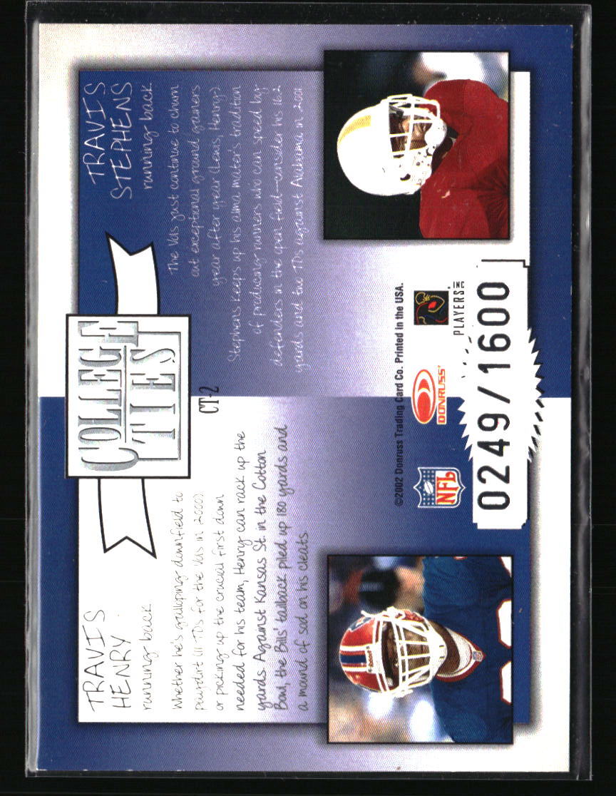 Travis Henry/Travis Stephens 2002 Donruss Elite College Ties /1600 #CT2
