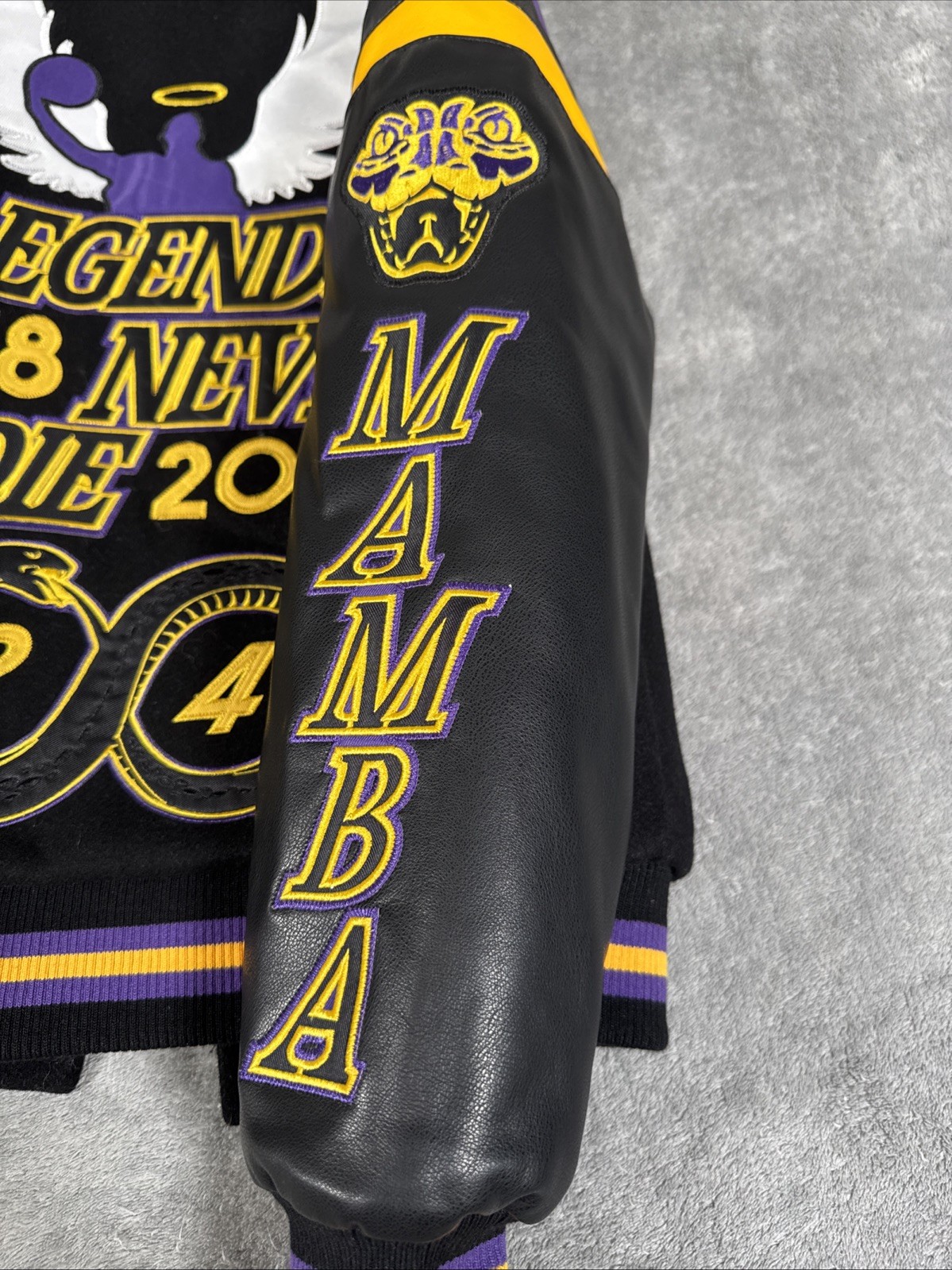 Kobe Bryant Kids Legends Never Die Varsity Jacket Headgear LA Lakers XS NWOT