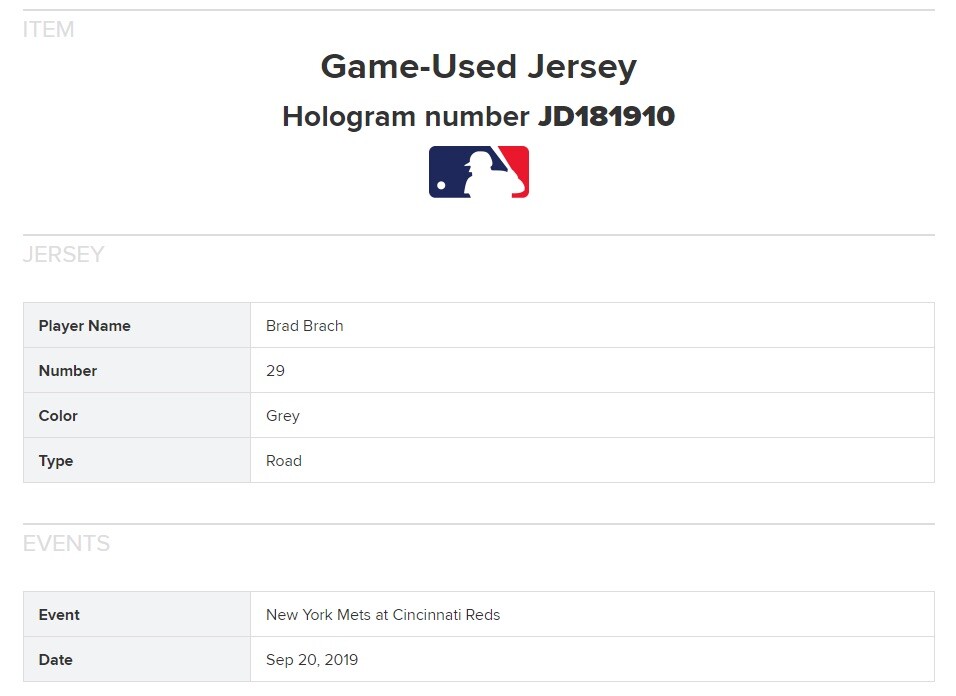 GAME-USED METS JERSEY – Brad Brach Pitched 0.2 Innings With K In This Jersey!