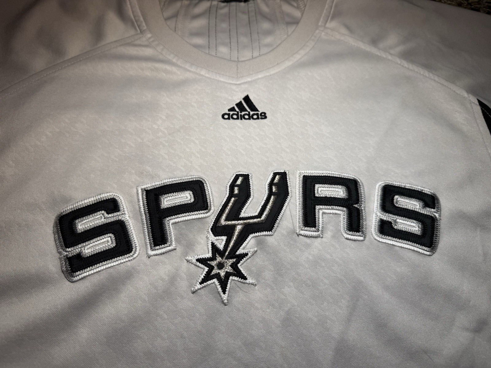 Adidas San Antonio Spurs Warm Up Shirt Jersey Mens Large Embroidered Gray Black