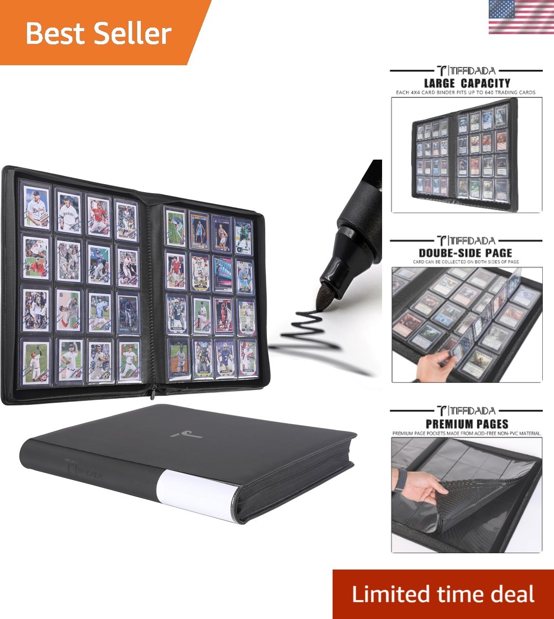 Grinowl 16 Pocket Toploader Binder, Holds 640 Top Loaders Large Toploader Card..