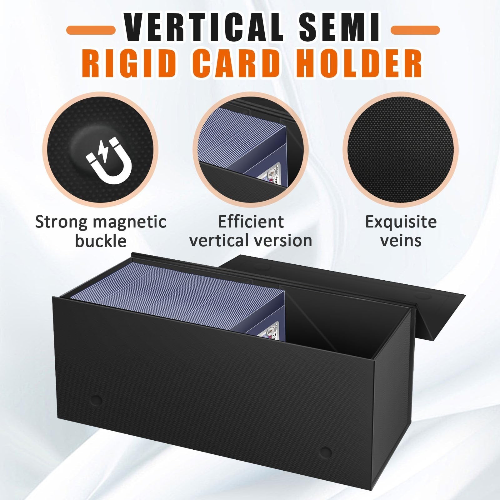 2 Pack Magnetic Semi Rigid Card Holders, Durable Card Storage Box, Black
