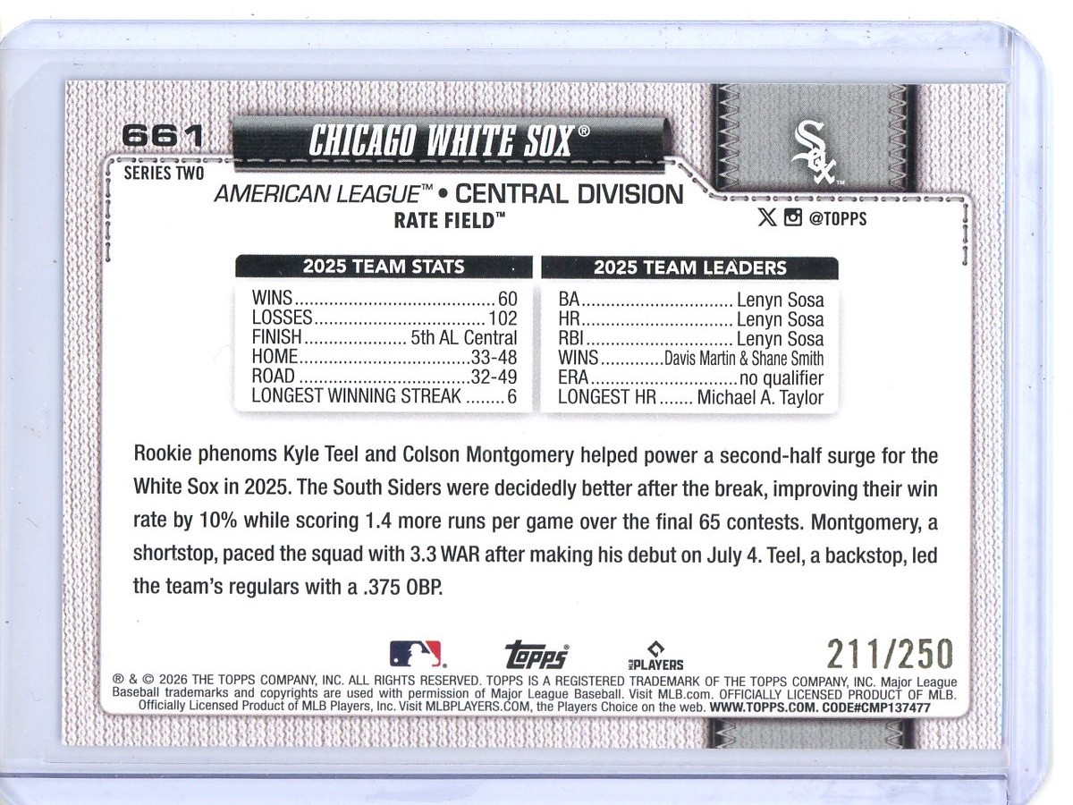 Chicago White Sox Purple Rainbow Foil /250 2026 Topps #661