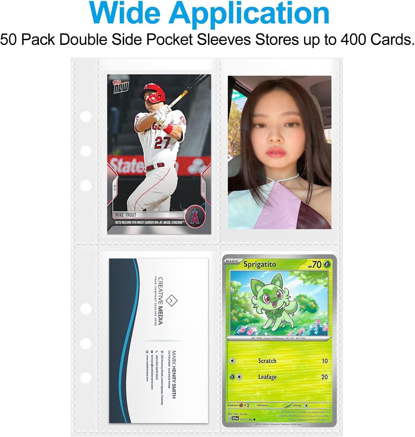 A5 4 Pocket Card Sleeves Binder Refill Pages – 50 Pack Stores 400 Cards – 6 R…