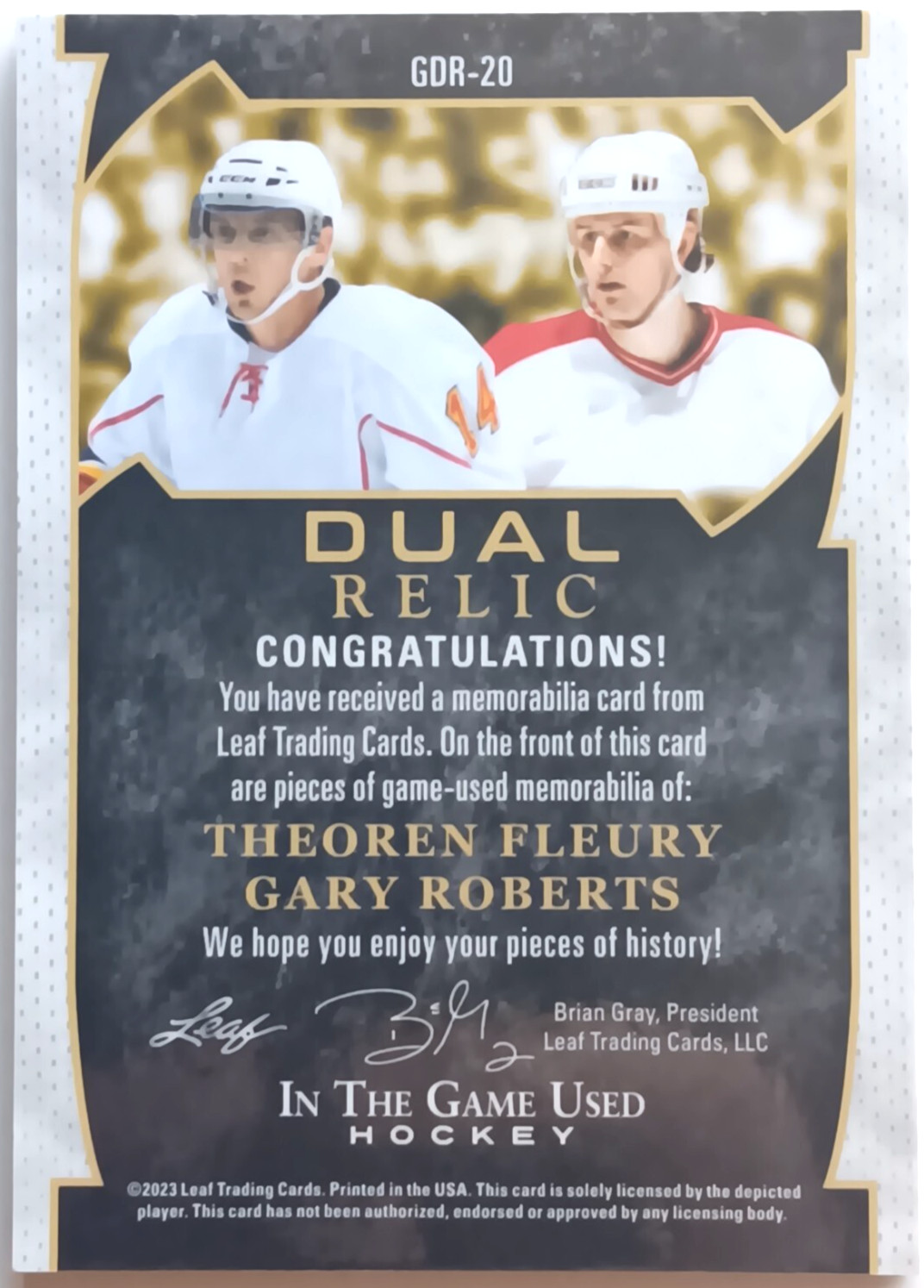 2023 Leaf ITG Used Dual Relic Theoren Fleury / Gary Roberts 8/8 Calgary Flames