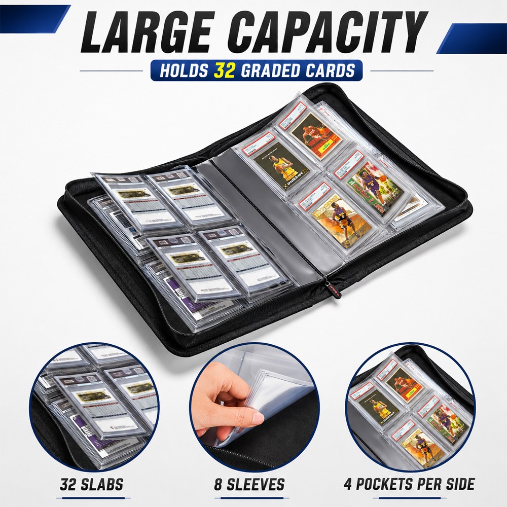 Graded Card Binder, Holds 32 PSA Slabs, 4 Pocket Slab Binder for PSA CGC CSG…