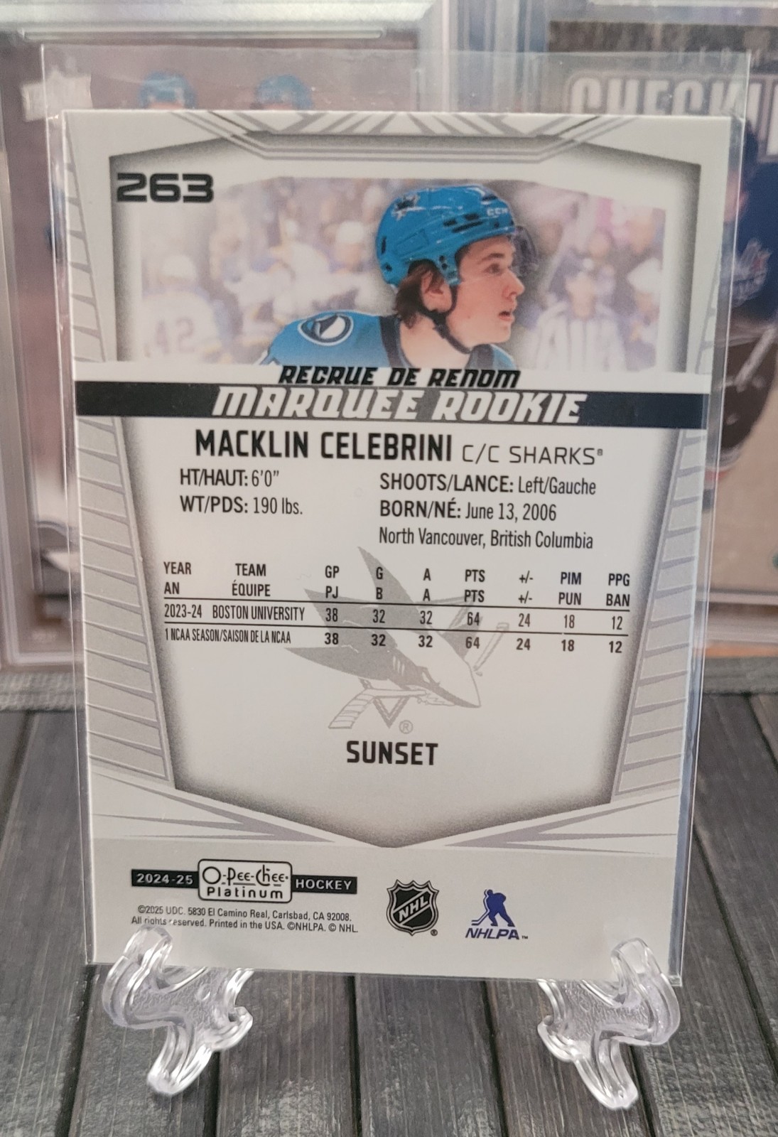 2024-25 Macklin Celebrini OPC Platinum Marquee Rookie Sunset #263