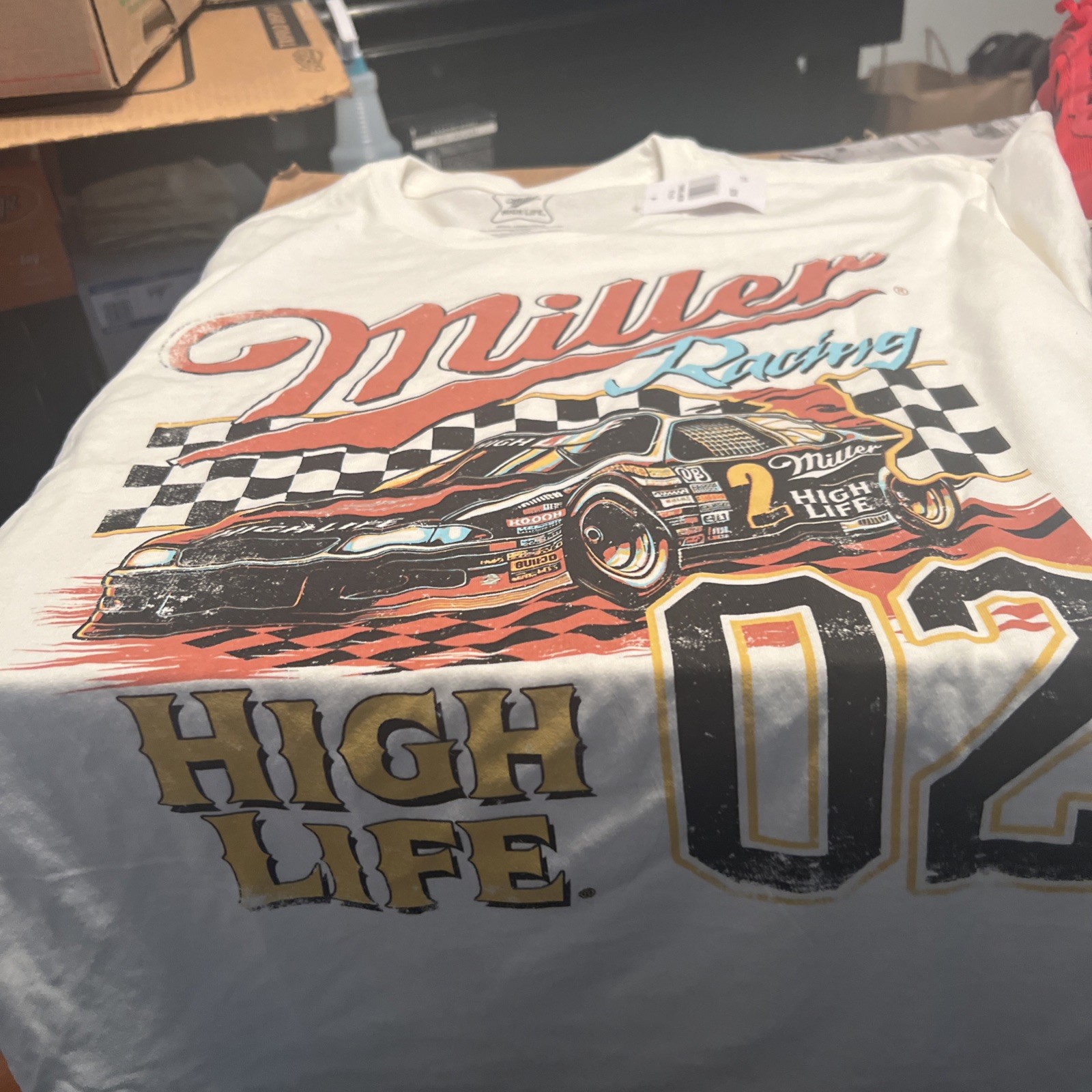 MILLER LITE SHIRT MENS Size LARGE BEIGH NASCAR RACING NEW