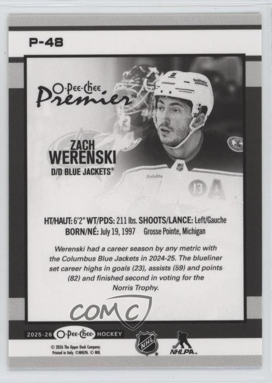 2025-26 O-Pee-Chee Premier Zach Werenski #P-48 1sr1