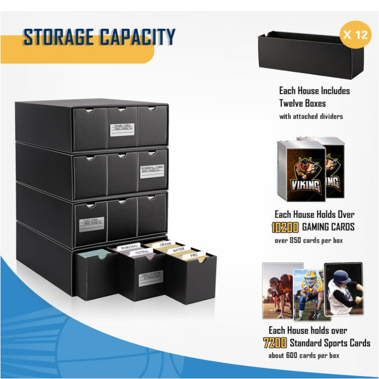 8000+ Trading Cardboard Card Collection Storage Box 12 Drawer & 50 Card Dividers