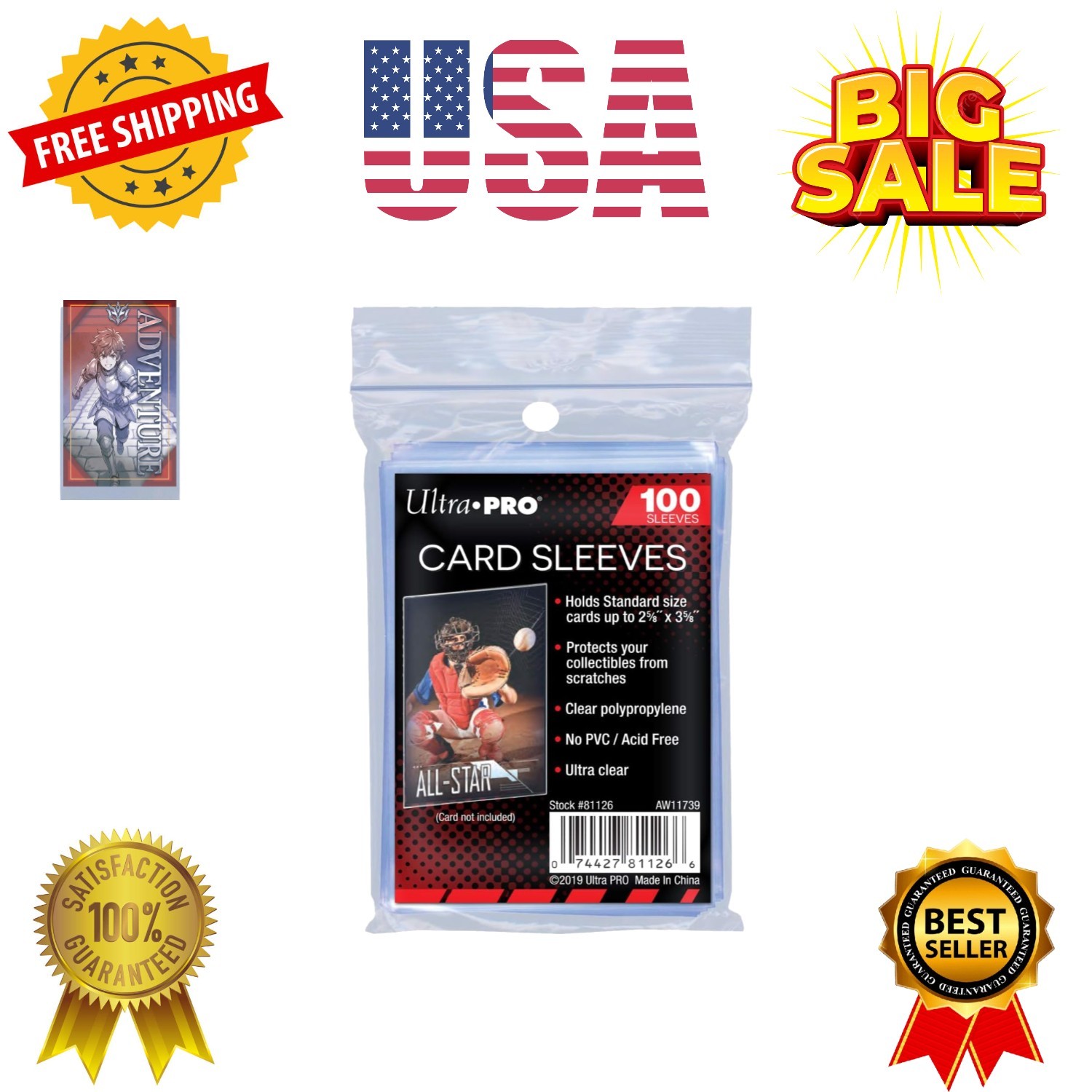 100 Pcs Soft Card Sleeves, 2 5/8 x 3 5/8-Inches Pack of 1 Package may vary