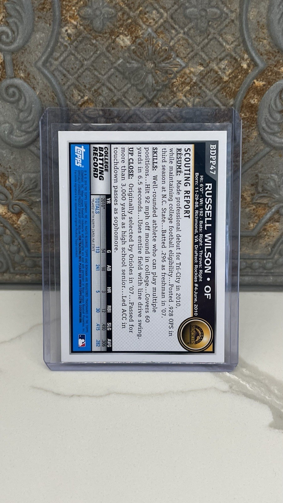 Russell Wilson 2010 Bowman Draft Picks & Prospects #BDPP47 1st RC Baseball