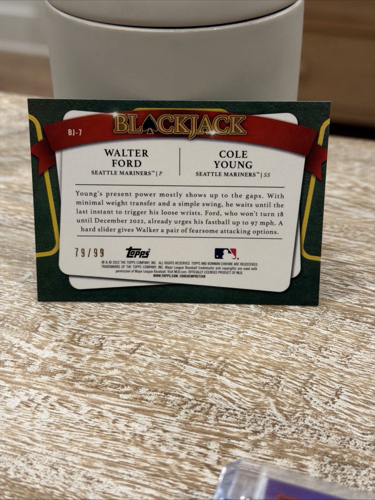 2022 Bowman Draft – Blackjack Cole Young, Walter Ford #BJ-7 Green Refractor /99