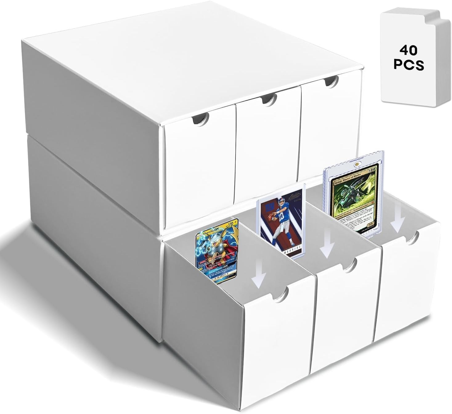 Space-Saving Multi-Compartment Trading Card Organizer Box – 6 Drawers Included