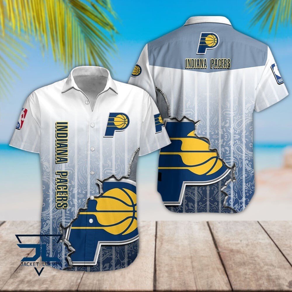 Indiana Basketball Team Pacerss Hawaiian Button Down Shirt Unisex Adults S-5XL