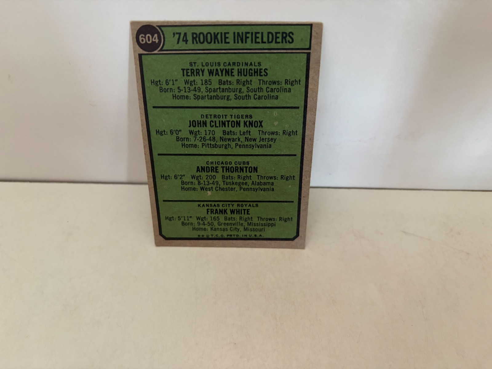 1974 ROOKIE INFIELDERS Baseball Card #604 FRANK WHITE John Knox ANDY THORNTON Ex