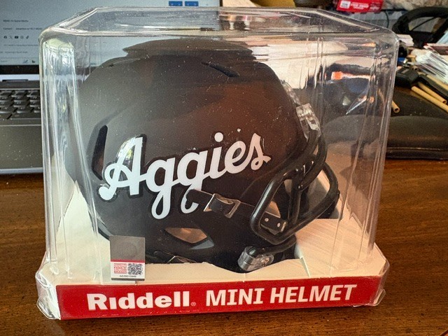 TEXAS A & M AGGIES UNSIGNED RIDDELL BLACK SCRIPT SPEED MINI HELMET!