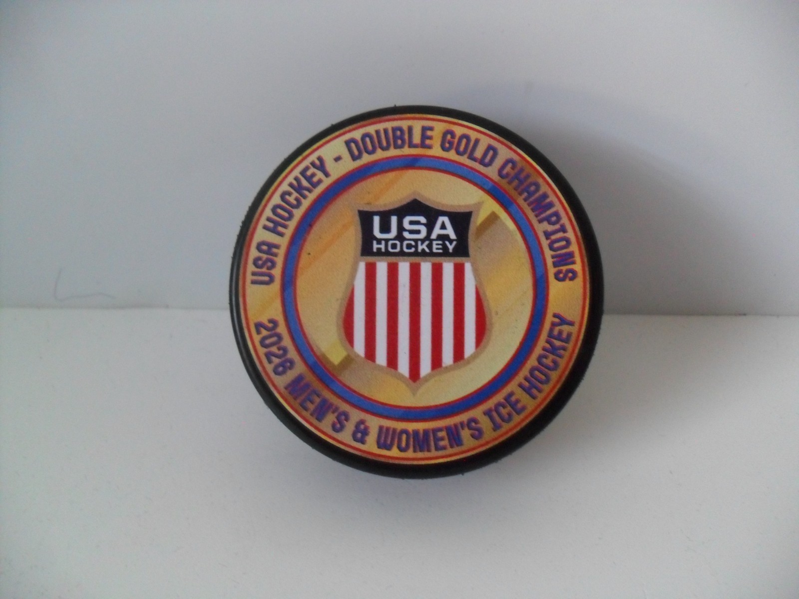 USA Hockey 2026 Olympic Gold Medal Puck – Double Gold Men & Women BRAND NEW
