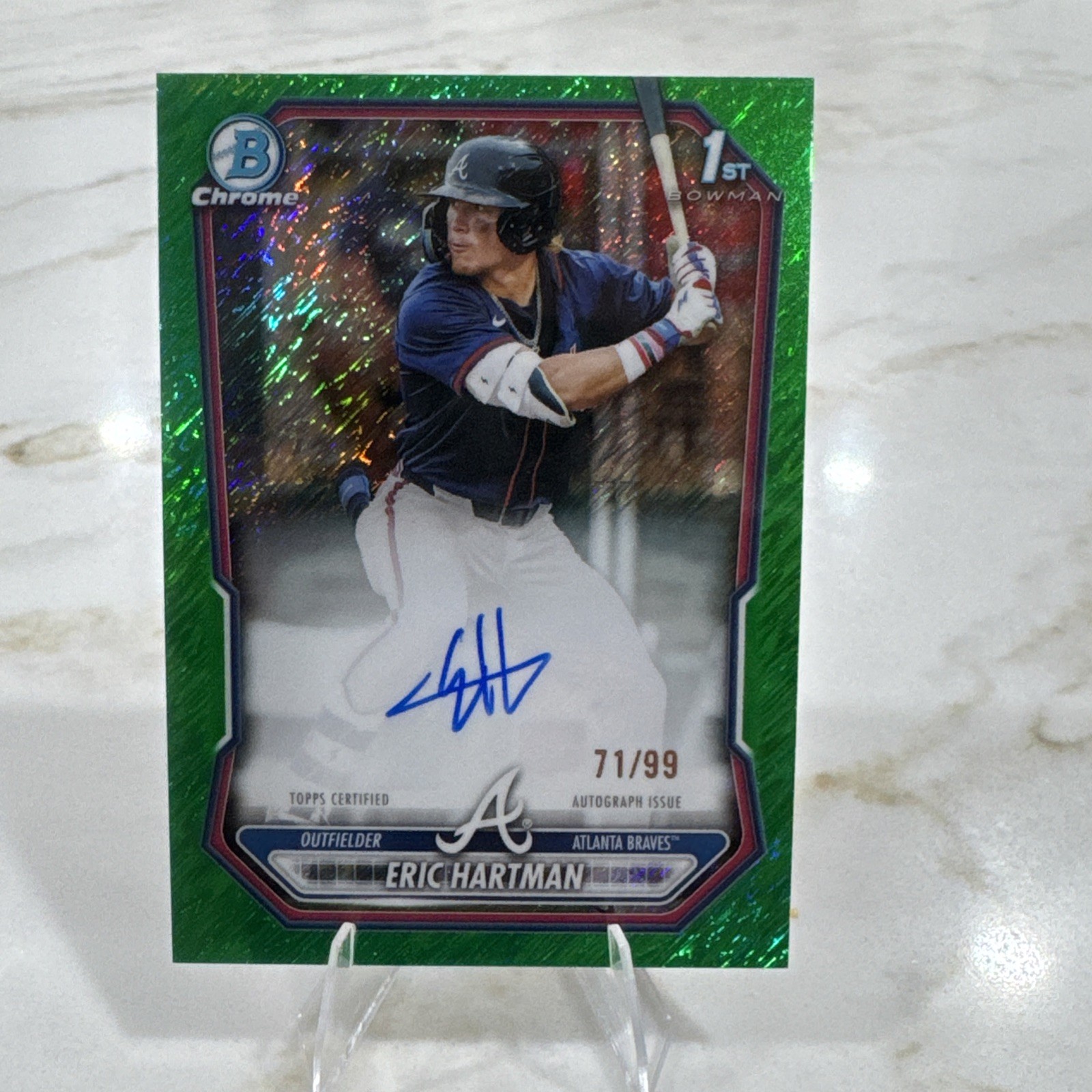 2026 Bowman Chrome Green Shimmer Autograph Eric Hartman 71/99 Braves