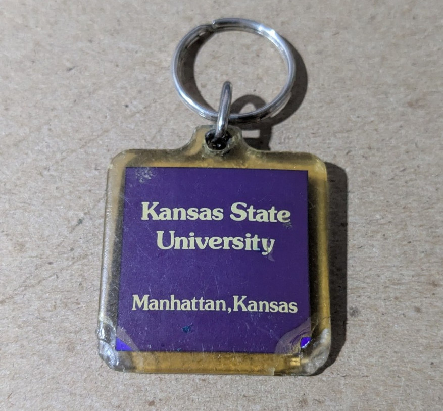 VTG Purple Plastic Acrylic Kansas State University Cartoon Key Chain Fob RARE