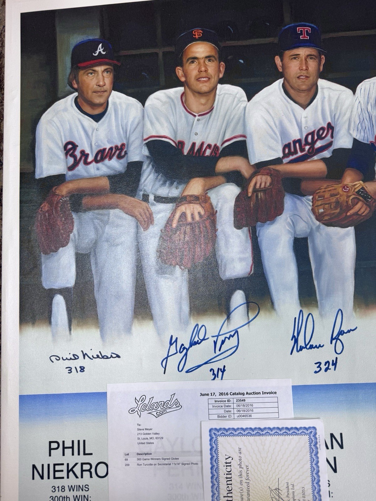 300 Win Club Signed #PP8/10 – Niekro, Ryan, Seaver, Carlton Lelands Prov & COA