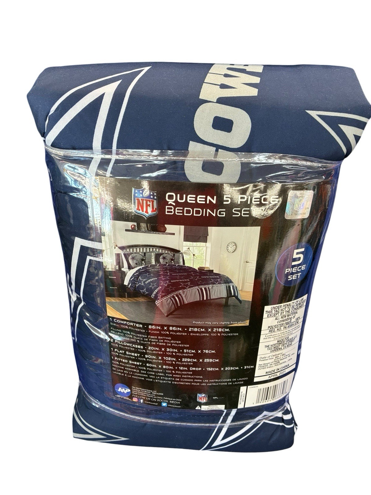 Northwest NFL Dallas Cowboys Rotary Queen Bed in Bag Set 5 PCS W/ Sheets Bedding